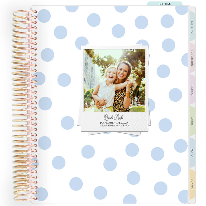 Planner Personalizado Dots Blue - Dourado