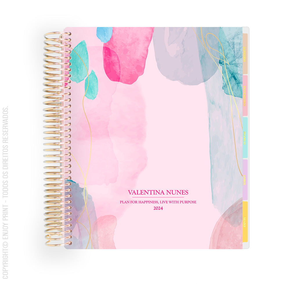 Enjoy Planner 2024 - Abstract Pink (planner com acessórios inclusos - vai com + de 700 adesivos, régua, 2 blocos de notas e elástico).