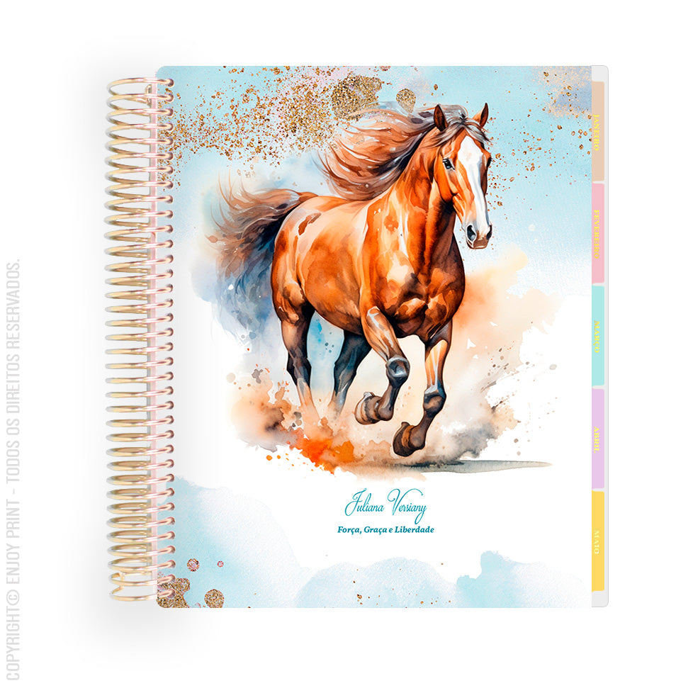 Enjoy Planner 2024 - Animals Farm Horse (planner com acessórios inclusos - vai com + de 700 adesivos, régua, 2 blocos de notas e elástico).