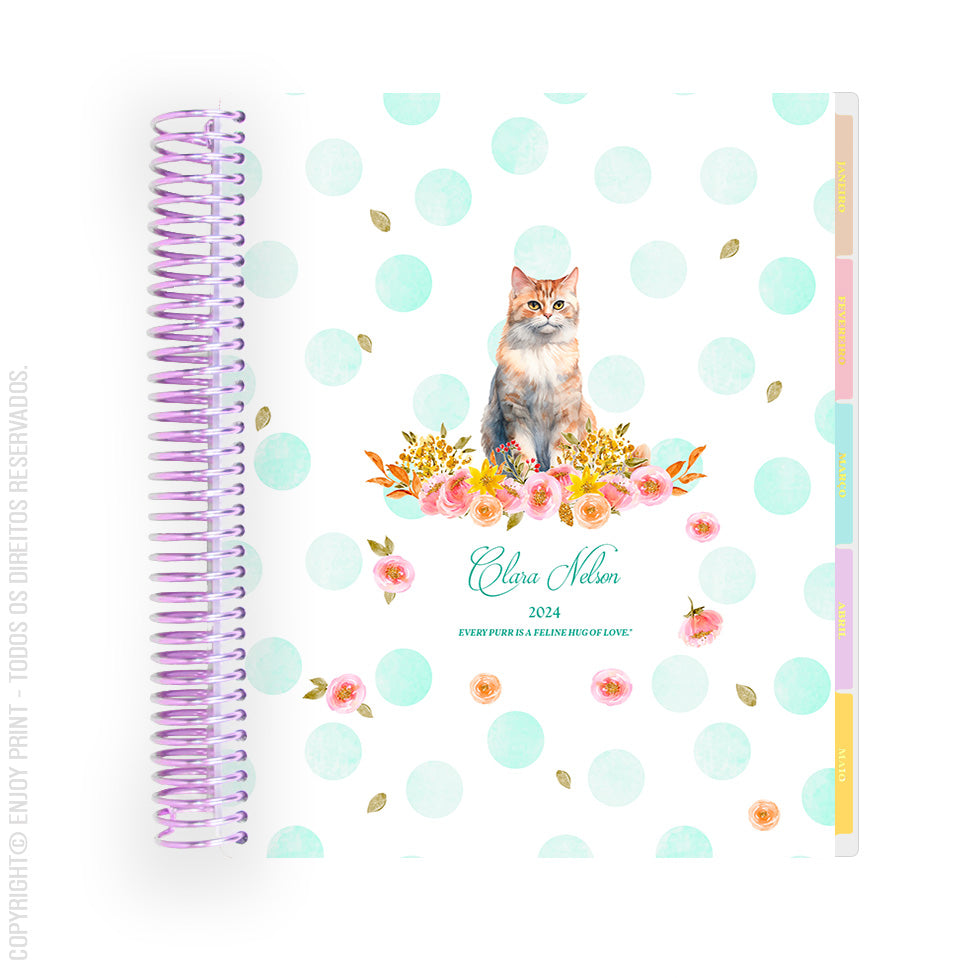 Enjoy Planner 2024 - Cats Green (planner com acessórios inclusos - vai com + de 700 adesivos, régua, 2 blocos de notas e elástico.)