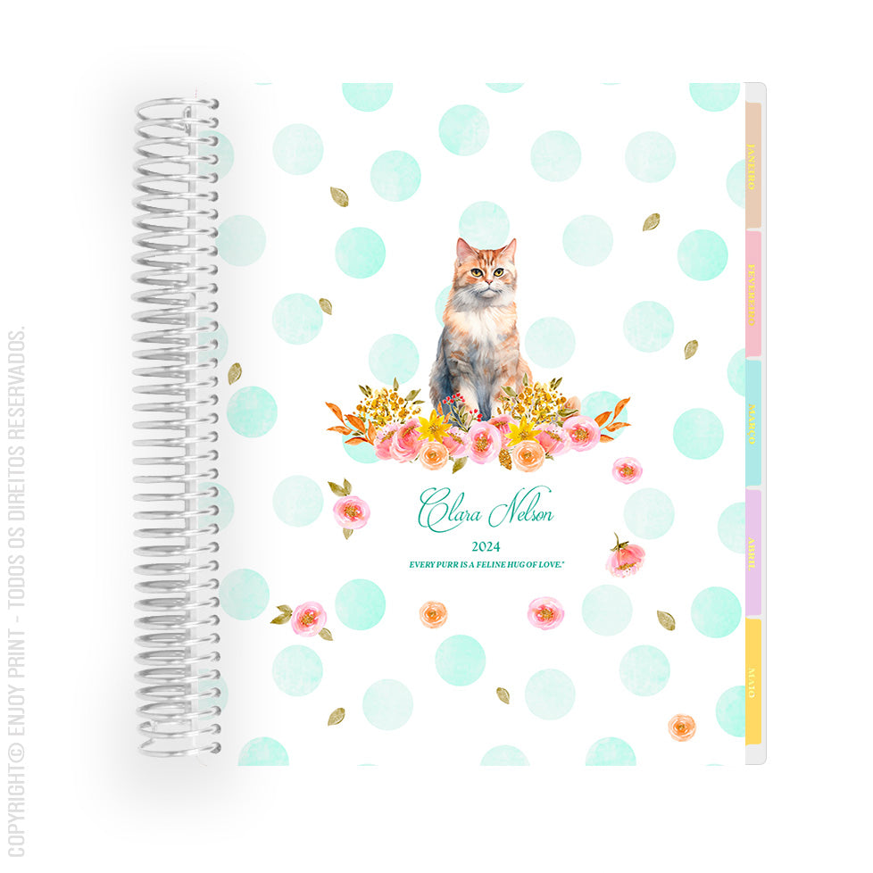 Enjoy Planner 2024 - Cats Green (planner com acessórios inclusos - vai com + de 700 adesivos, régua, 2 blocos de notas e elástico.)