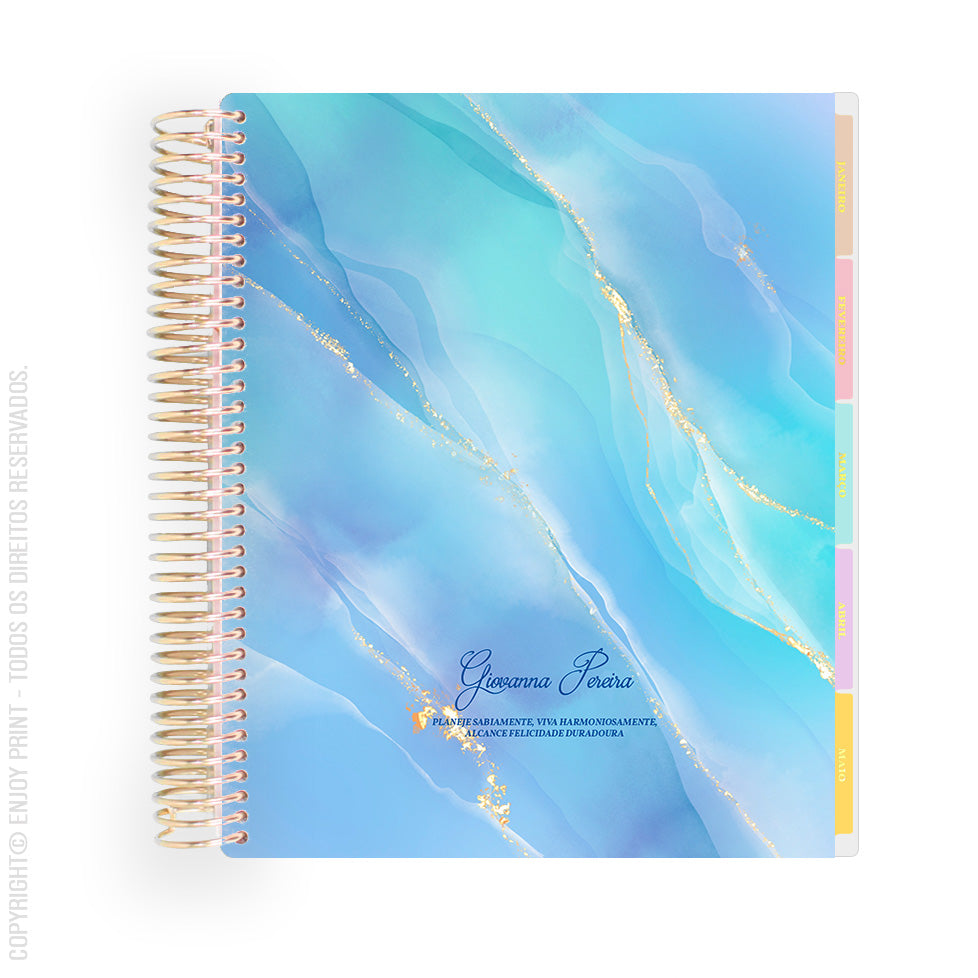 Enjoy Planner 2024 - Marble Blue (planner com acessórios grátis - vai com + de 700 adesivos, régua, 2 blocos de notas e elástico).