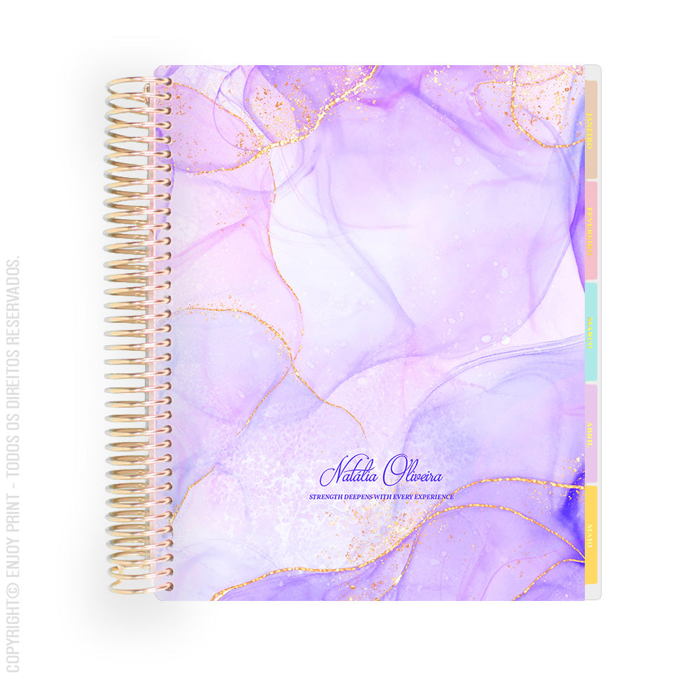 Enjoy Planner 2024 - Marble Lilac (planner com acessórios grátis - vai com + de 700 adesivos, régua, 2 blocos de notas e elástico).
