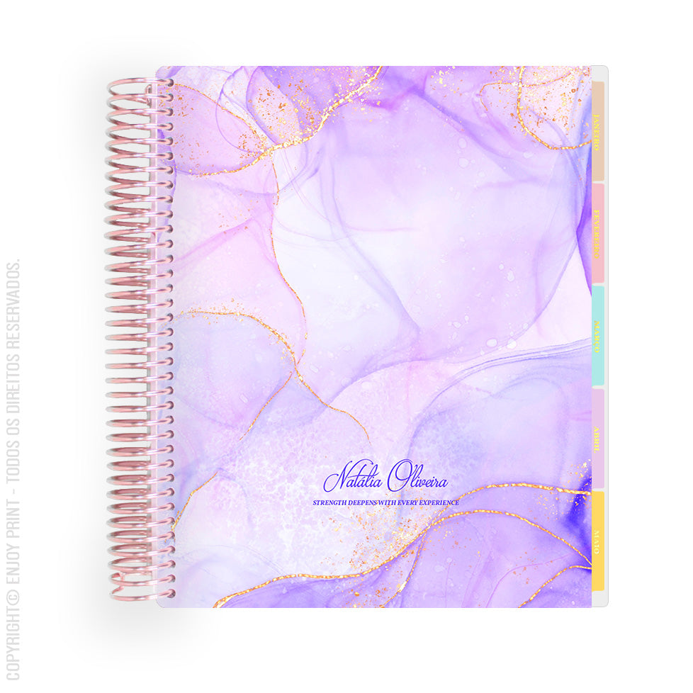 Enjoy Planner 2024 - Marble Lilac (planner com acessórios grátis - vai com + de 700 adesivos, régua, 2 blocos de notas e elástico).