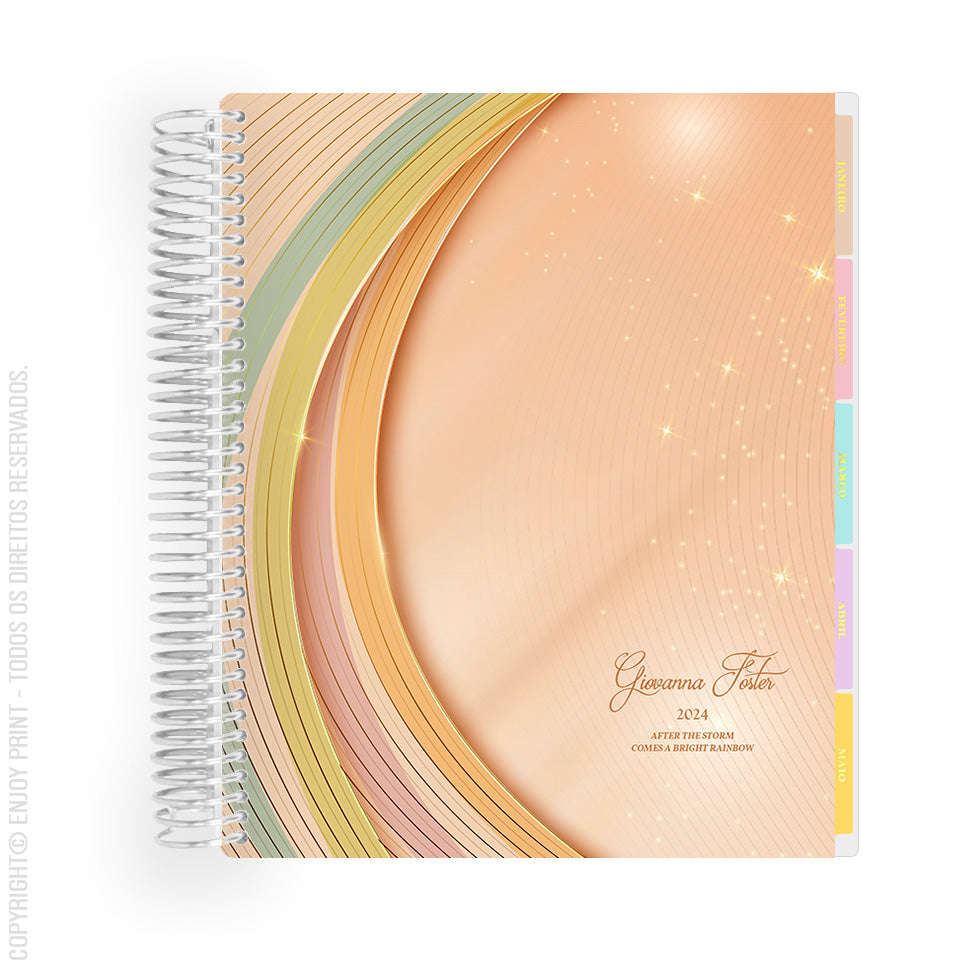 Enjoy Planner 2024 - Rainbow Sparkly Cores (planner com acessórios grátis - vai com + de 700 adesivos, régua, 2 blocos de notas e elástico).