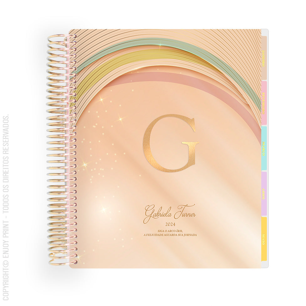 Enjoy Planner 2024 - Rainbow Classic Colors Monogram (planner com acessórios grátis - vai com + de 700 adesivos, régua, 2 blocos de notas e elástico).
