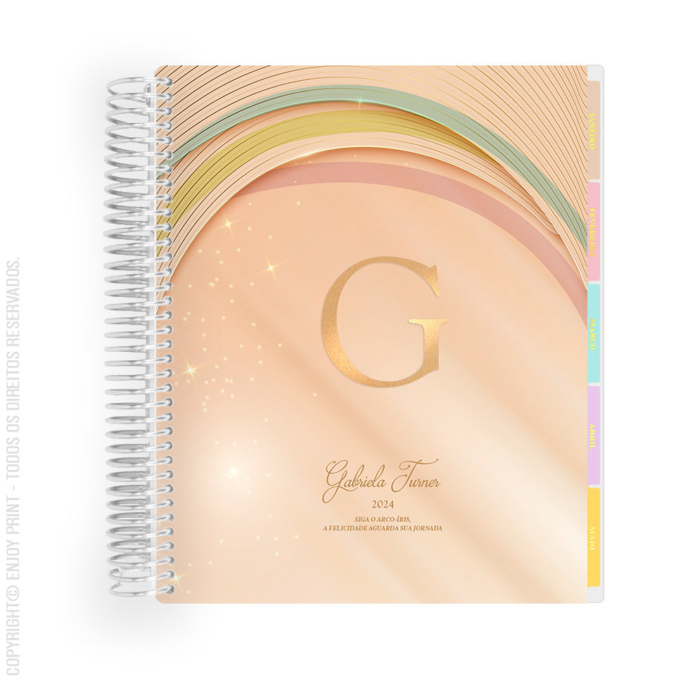 Enjoy Planner 2024 - Rainbow Classic Colors Monogram (planner com acessórios grátis - vai com + de 700 adesivos, régua, 2 blocos de notas e elástico).