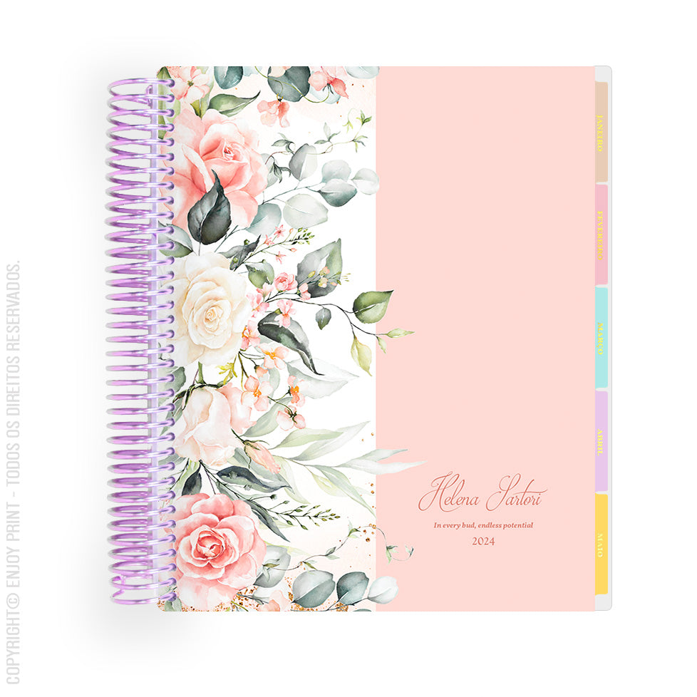 Enjoy Planner 2024 - Rose Garden Colors (planner com acessórios grátis - vai com + de 700 adesivos, régua, 2 blocos de notas e elástico).
