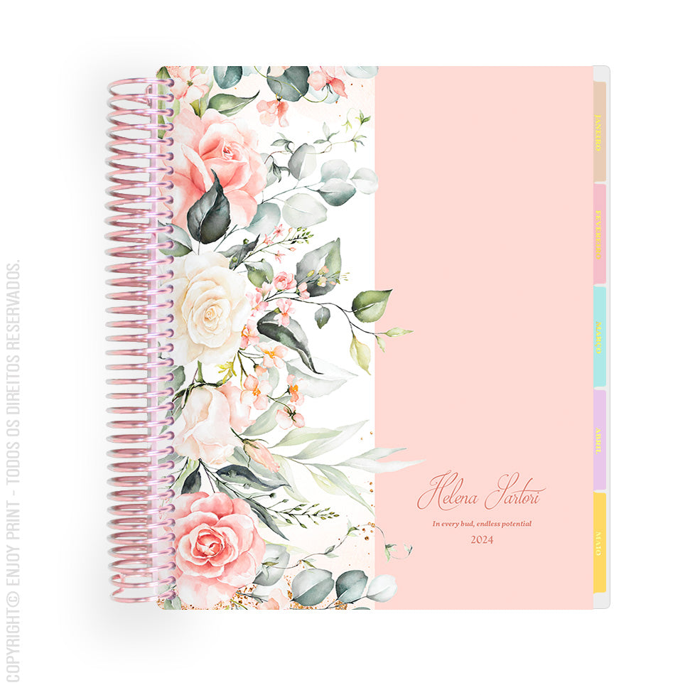 Enjoy Planner 2024 - Rose Garden Colors (planner com acessórios grátis - vai com + de 700 adesivos, régua, 2 blocos de notas e elástico).