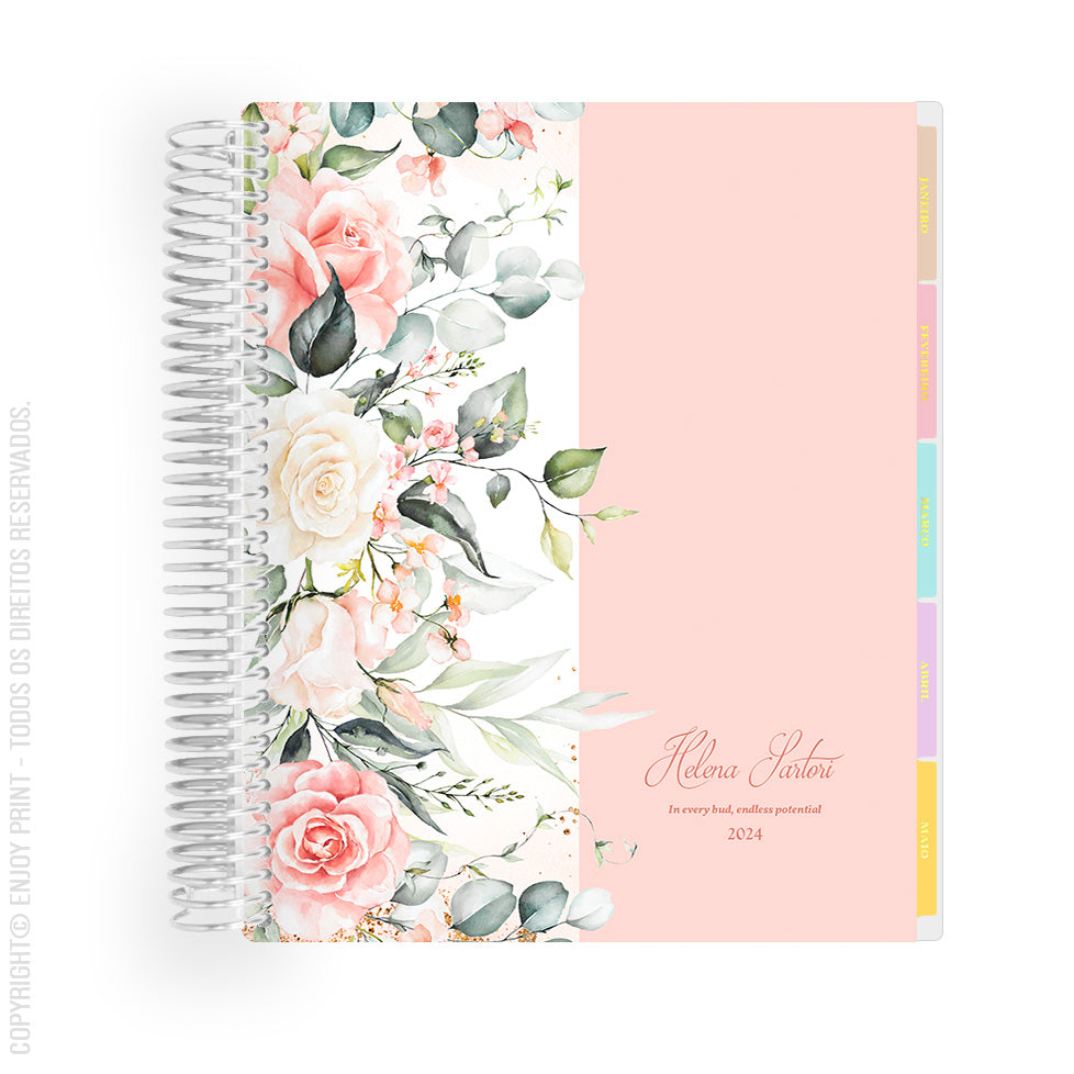 Enjoy Planner 2024 - Rose Garden Colors (planner com acessórios grátis - vai com + de 700 adesivos, régua, 2 blocos de notas e elástico).