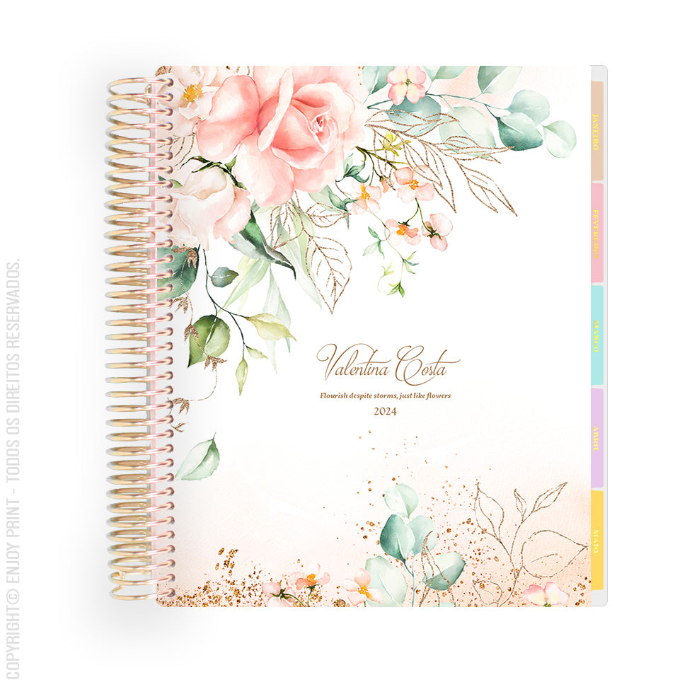 Enjoy Planner 2024 -Rose Garden (planner com acessórios grátis - vai com + de 700 adesivos, régua, 2 blocos de notas e elástico).