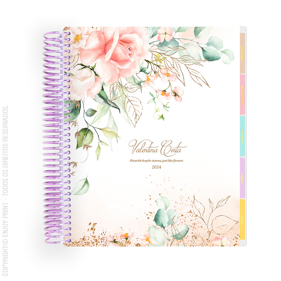 Enjoy Planner 2024 -Rose Garden (planner com acessórios grátis - vai com + de 700 adesivos, régua, 2 blocos de notas e elástico).