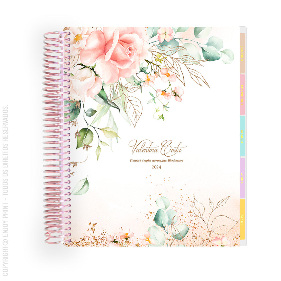 Enjoy Planner 2024 -Rose Garden (planner com acessórios grátis - vai com + de 700 adesivos, régua, 2 blocos de notas e elástico).