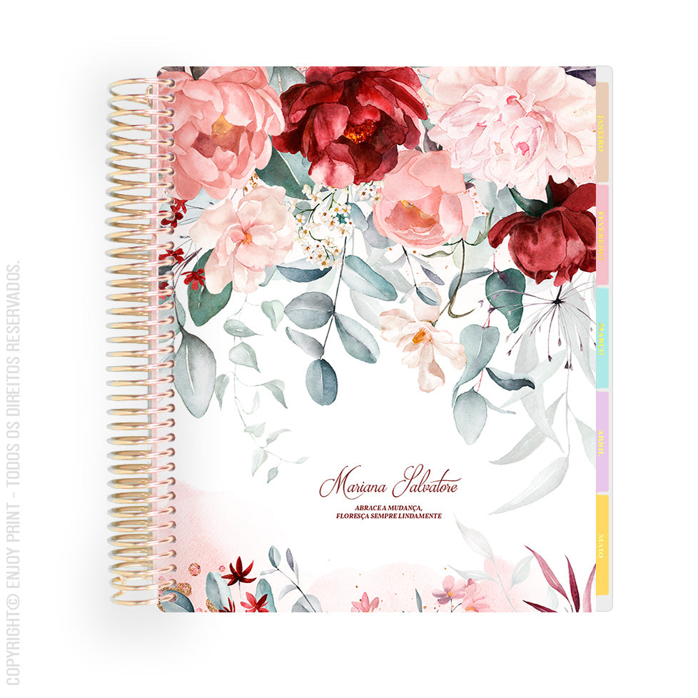 Enjoy Planner 2024 - Scarlet Blossom (planner com acessórios grátis - vai com + de 700 adesivos, régua, 2 blocos de notas e elástico).