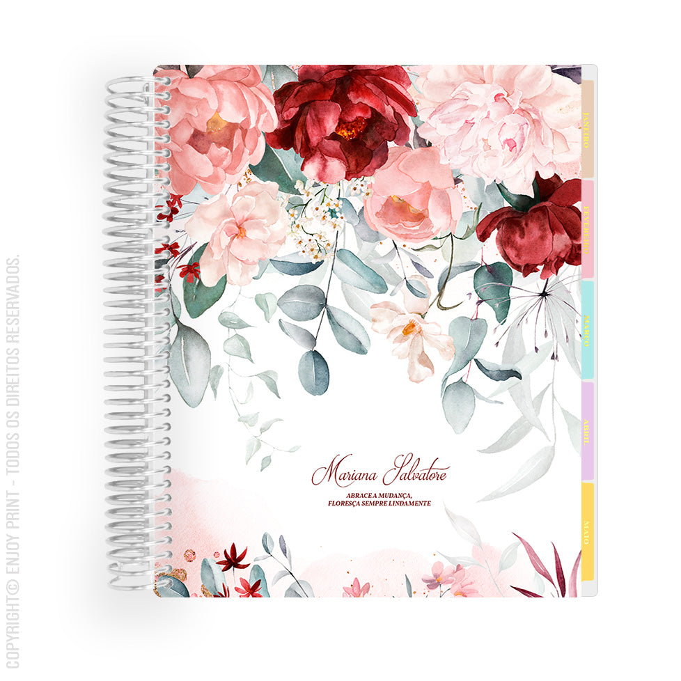 Enjoy Planner 2024 - Scarlet Blossom (planner com acessórios grátis - vai com + de 700 adesivos, régua, 2 blocos de notas e elástico).