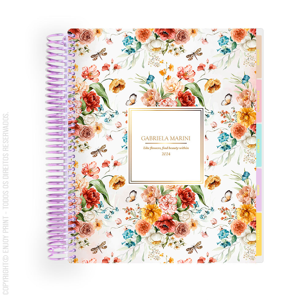 Enjoy Planner 2024 - Wildflower Whispers (planner com acessórios grátis - vai com + de 700 adesivos, régua, 2 blocos de notas e elástico).
