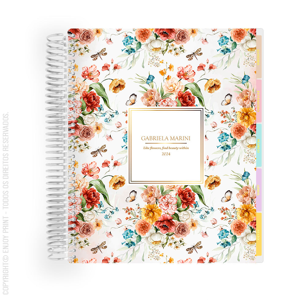 Enjoy Planner 2024 - Wildflower Whispers (planner com acessórios grátis - vai com + de 700 adesivos, régua, 2 blocos de notas e elástico).