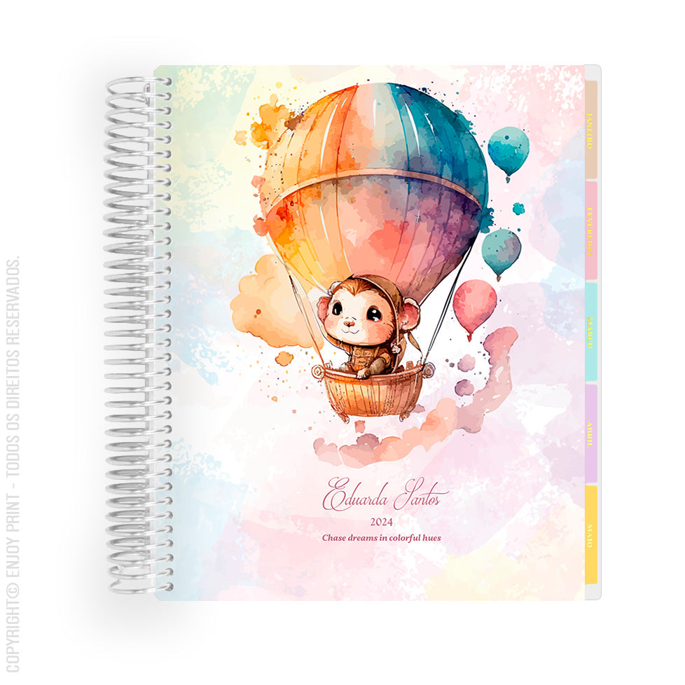 Enjoy Planner 2024 - Zoofari Balloon Monkey (planner com acessórios grátis - vai com + de 700 adesivos, régua, 2 blocos de notas e elástico).