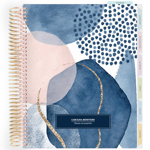 Planner Personalizado Abstract set - Blue - Dourado