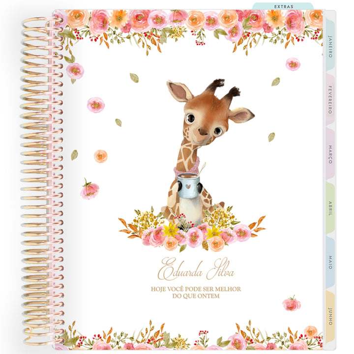 Planner Personalizado Animals - Giraffe Coffee Lover - Dourado