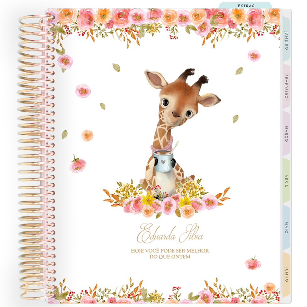 Planner Personalizado Animals - Giraffe Coffee Lover - Dourado
