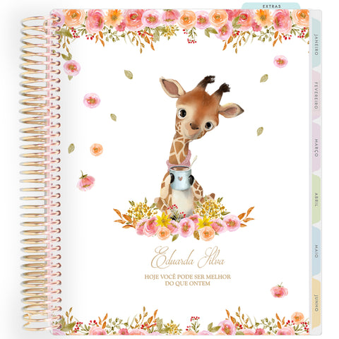 Planner Personalizado Animals - Giraffe Coffee Lover - Dourado