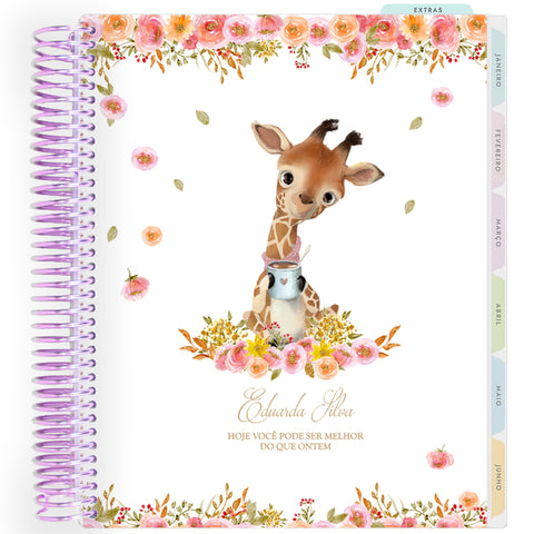 Planner Personalizado Animals - Giraffe Coffee Lover - Lilás