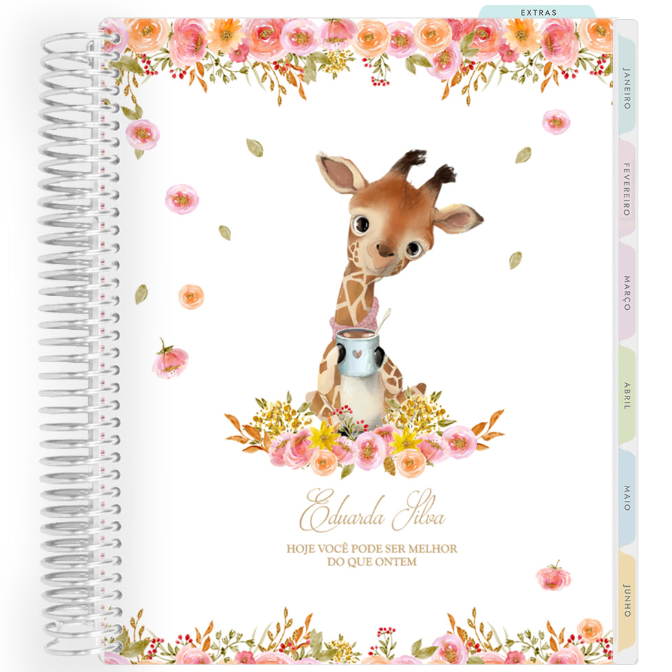 Planner Personalizado Animals - Giraffe Coffee Lover - Prateado