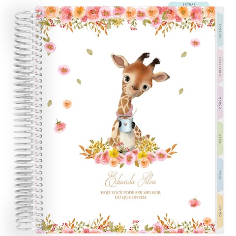 Planner Personalizado Animals - Giraffe Coffee Lover - Prateado