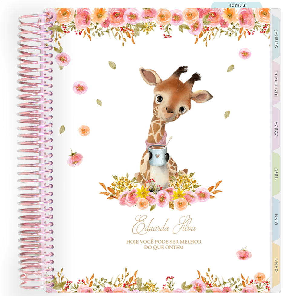 Planner Personalizado Animals - Giraffe Coffee Lover - Rose Gold