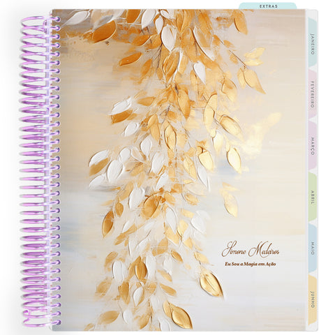 Planner Personalizado Blooming - Golden Leaves - Lilás