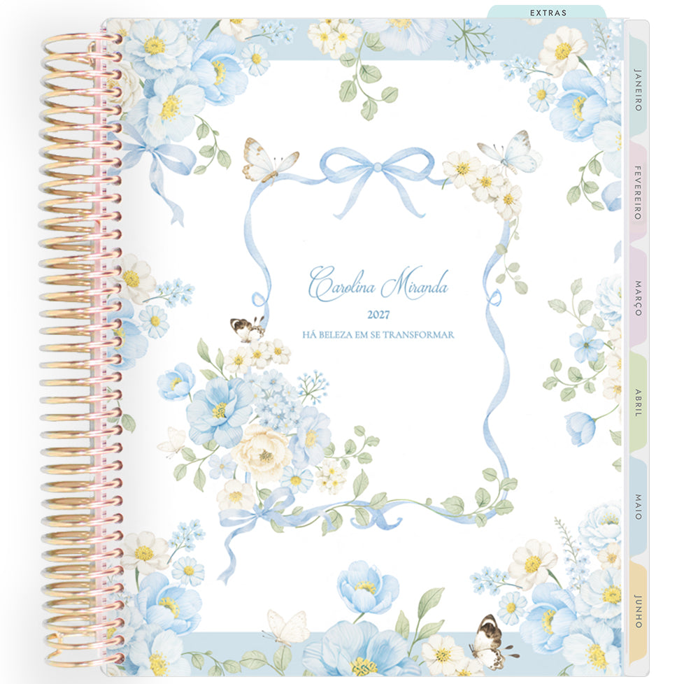 Planner Personalizado Blue Garden Lace - Dourado