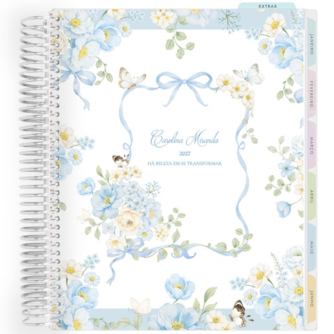 Planner Personalizado Blue Garden Lace - Prateado