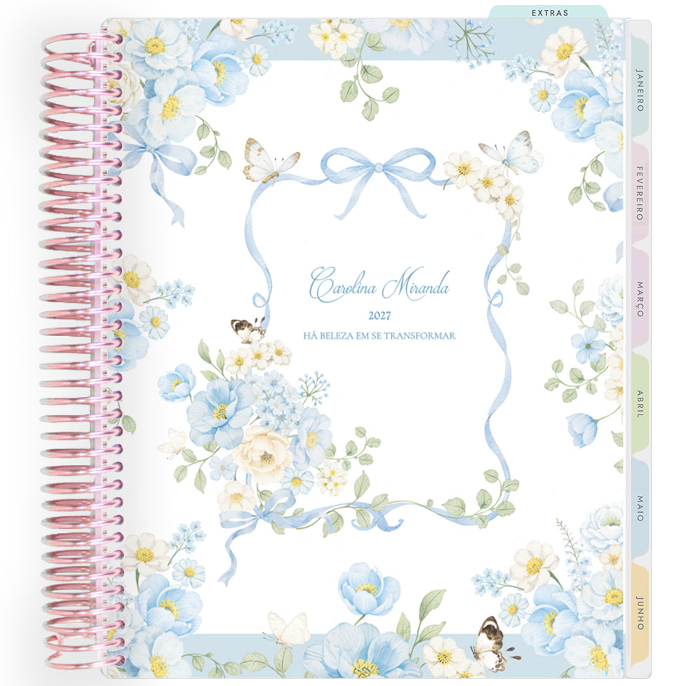 Planner Personalizado Blue Garden Lace - Rose Gold
