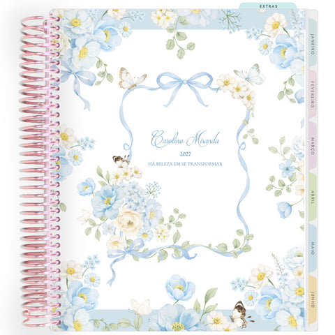 Planner Personalizado Blue Garden Lace - Rose Gold