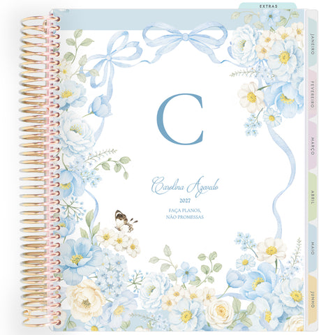 Planner Personalizado Blue Garden - Monogram - Dourado