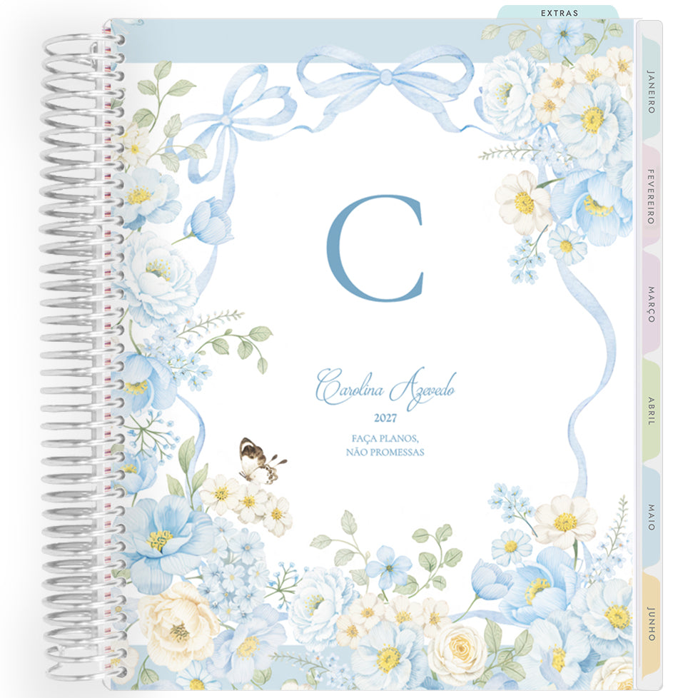 Planner Personalizado Blue Garden - Monogram - Prateado