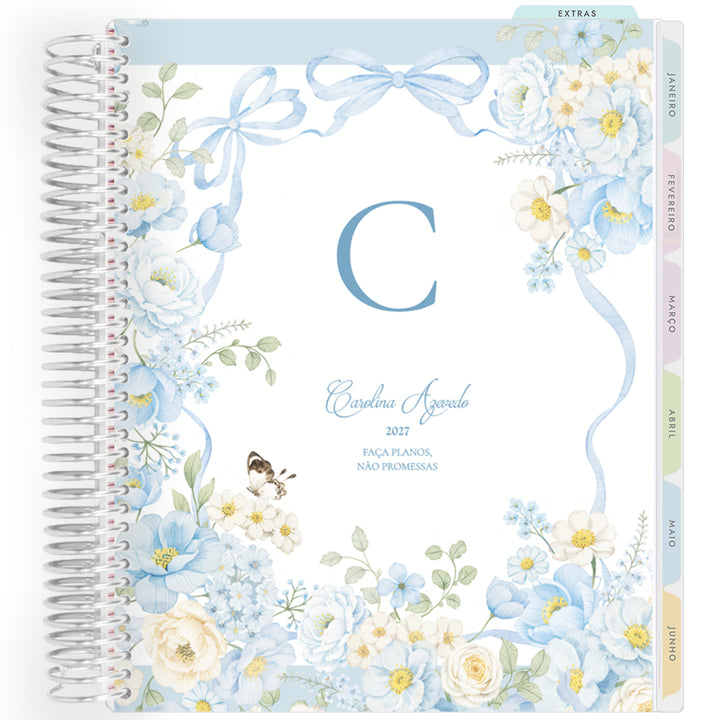 Planner Personalizado Blue Garden - Monogram - Prateado