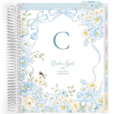 Planner Personalizado Blue Garden - Monogram - Prateado