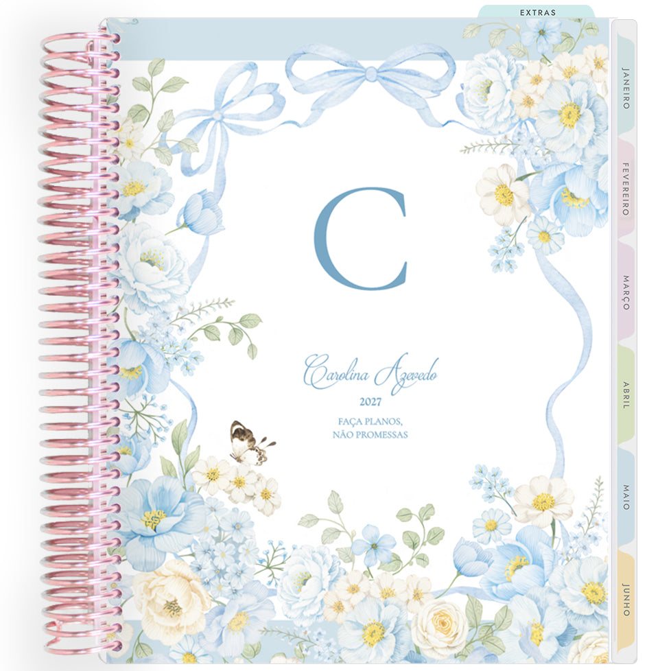 Planner Personalizado Blue Garden - Monogram - Rose Gold