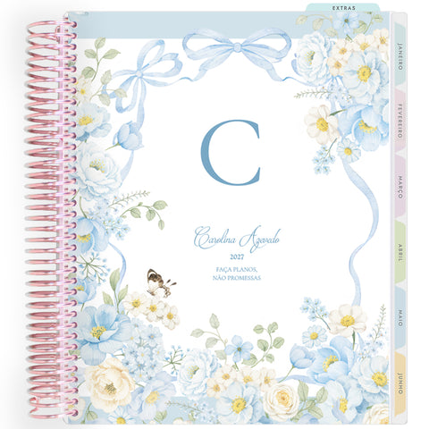 Planner Personalizado Blue Garden - Monogram - Rose Gold