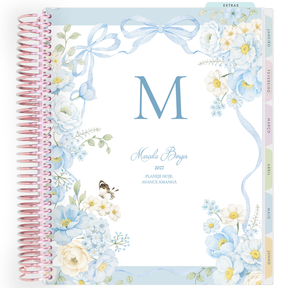 Planner Personalizado Blue Garden - Rose Gold