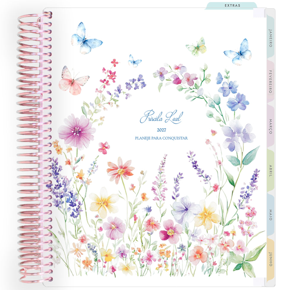 Planner Personalizado Butterflies Garden -Blue - Rose Gold