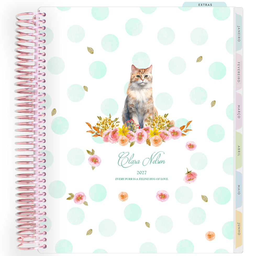 Planner Personalizado Cats Green - Rose Gold