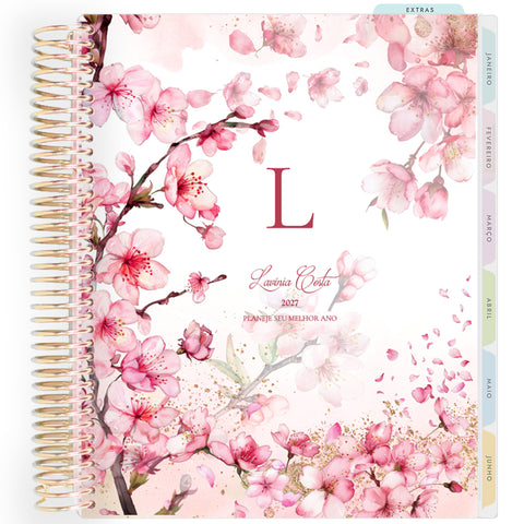 Planner Personalizado Cherry Blosson - Monogram - Dourado