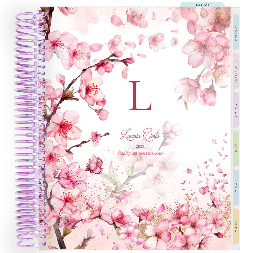 Planner Personalizado Cherry Blosson - Monogram - Lilás