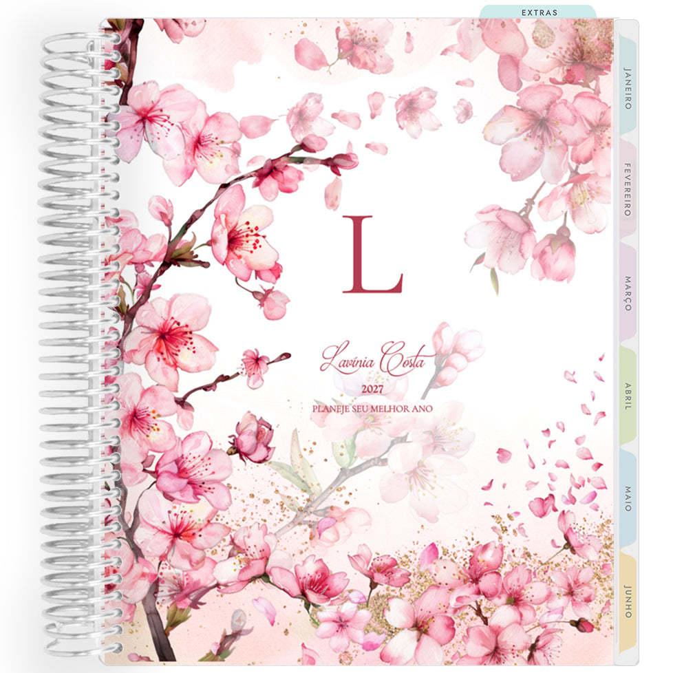 Planner Personalizado Cherry Blosson - Monogram - Prateado