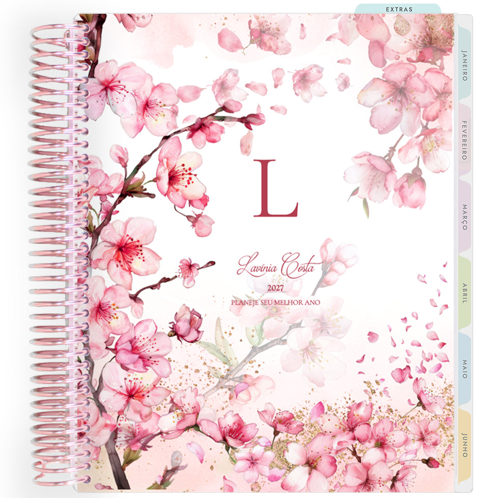Planner Personalizado Cherry Blosson - Monogram - Rose Gold