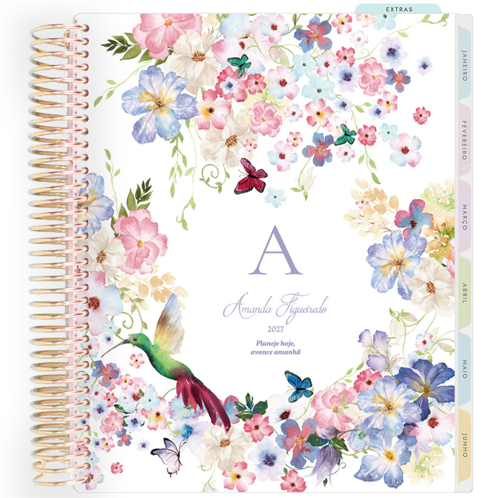 Planner Personalizado Colibri Garden - Monogram - Dourado