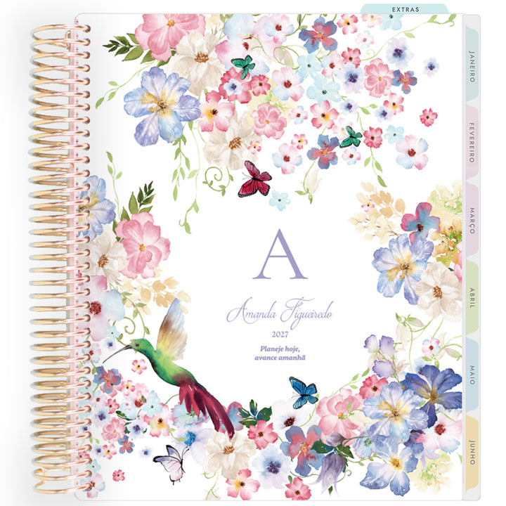 Planner Personalizado Colibri Garden - Monogram - Dourado